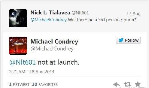 大锤工作室:《使命召唤11》未来将加入第三人称选项! 大锤工作室:使命召唤11未来将加入第三人称选项!