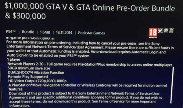 GTA5PS4数字版开启预订 入手即成“百万富翁”
