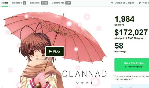 恋爱冒险游戏CLANNAD已筹集17万 将采用日文语音英文字幕