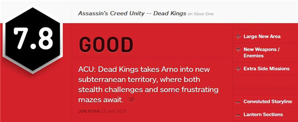 《刺客信条:大革命》IGN评7.8分 故事情节薄弱