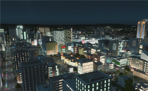 《城市:天际线》超清晰游戏截图 夜幕降临很唯美