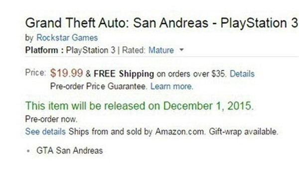 《侠盗飞车:圣安地列斯》强化版12月1日将登陆PS3！