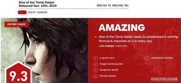 《古墓丽影:崛起》20周年纪念版今日发售 IGN打9.3超高分