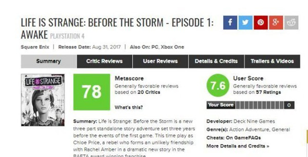 《奇异人生:风暴前夕》收获国区玩家大量好评