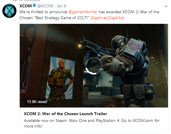 GI:《幽浮2:天选之战》获2017年度最佳策略游戏