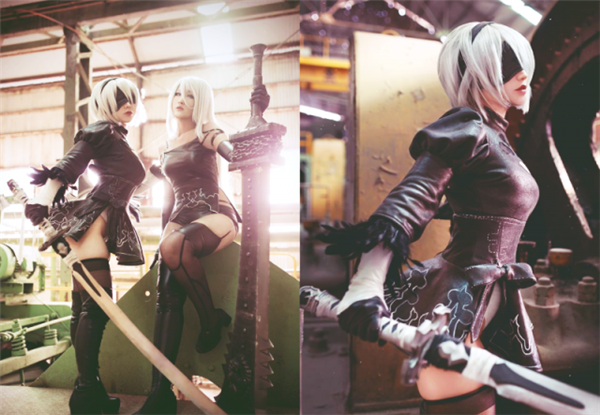 台湾妹子COS神级《尼尔》2B和A2 黑丝翘臀性感撩人