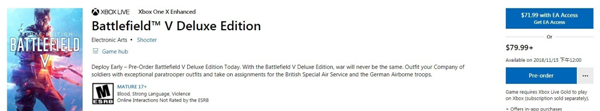 《战地5》Xbox One版容量曝光 标准版售价416元