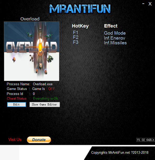 超负荷三项修改器Mrantifun版1