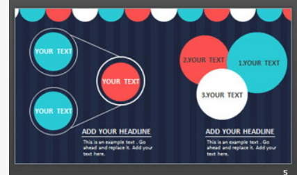 蓝色竖线与彩色半圆形包边背景的欧美PPT模板1