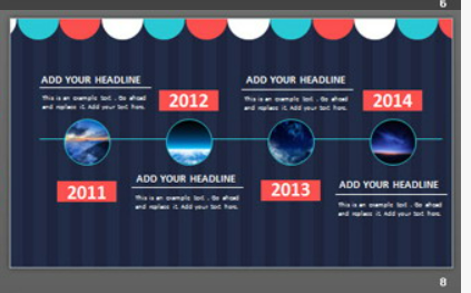 蓝色竖线与彩色半圆形包边背景的欧美PPT模板2