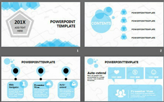 国外淡雅蓝色拼图背景的通用商务幻灯片模板1