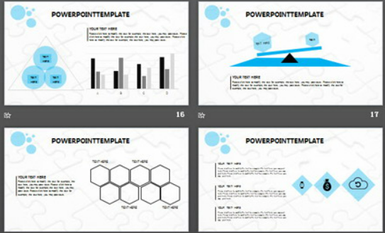 国外淡雅蓝色拼图背景的通用商务幻灯片模板3