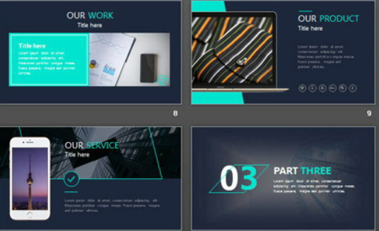 蓝色简洁扁平化文字图片排版PPT模板2