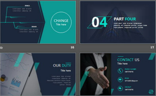 蓝色简洁扁平化文字图片排版PPT模板3