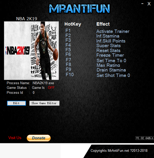 NBA 2K19八项修改器MrAntiFun版1