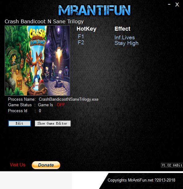 古惑狼:三部曲二项修改器MrAntiFun版1