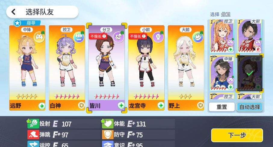 篮球少女:飞跃巅峰比赛模式阵容推荐