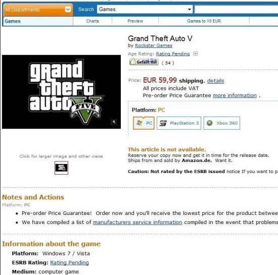 亚马逊《GTA5》已经开始预售！