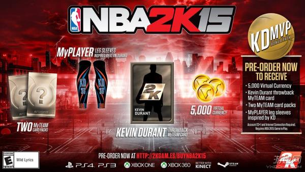 NBA 2K15预购特典详情 赠送杜兰特周边