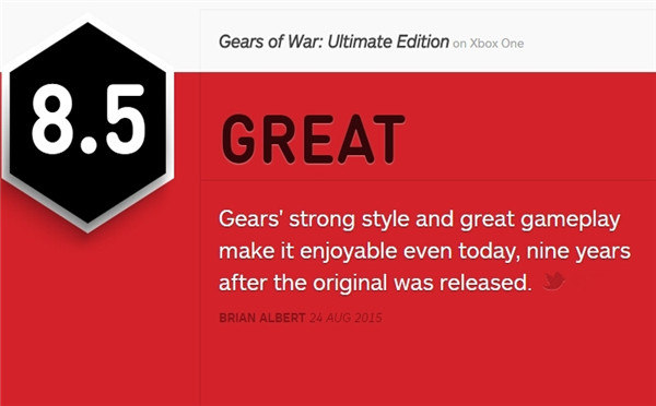 《战争机器:终极版》IGN评分8.5分 一流的画质！