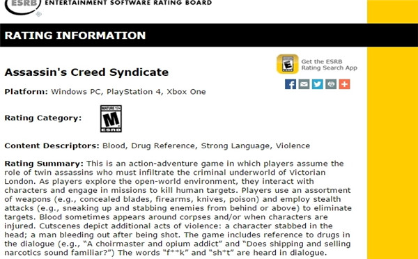 《刺客信条:枭雄》包含不良内容被评M级