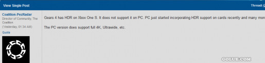 《战争机器4》对PC玩家不公!游戏发售时不提供HDR