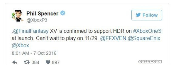 微软官宣《最终幻想15》XOneS版将支持HDR 超高性价比体验