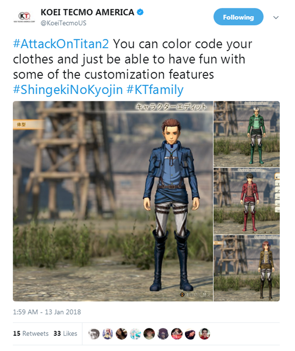 《进击的巨人2》官方曝光自定义功能 巨乳萌妹由你造