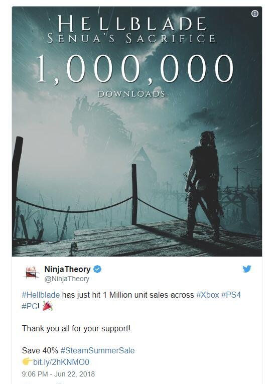 风格独特《地狱之刃:塞娜的献祭》 销量破百万大关