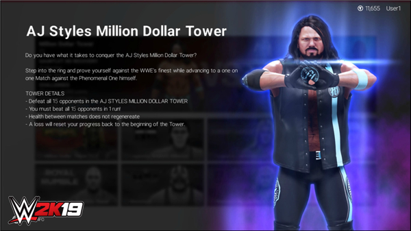 《WWE 2K19》新增TOWER模式 对战19个WWE高手赚百万美金