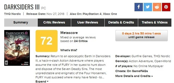 《暗黑血统3》首批媒体评分出炉 M站均分72