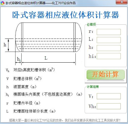 卧式容器相应液位体积计算工具1