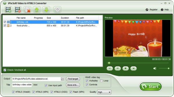 iPixSoft Video to HTML5 Converter(HTML5视频转换器)0