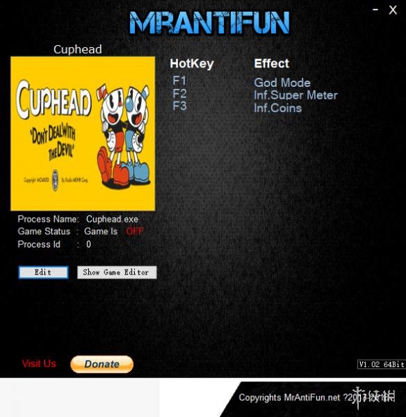 茶杯头三项修改器MrAntiFun版