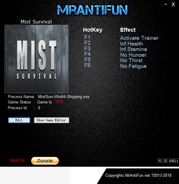 迷雾生存五项修改器MrAntiFun版0