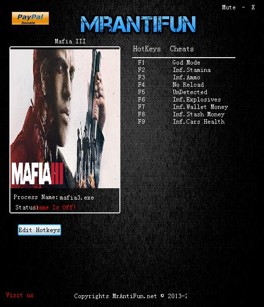 黑手党3九项修改器MrAntiFun版1