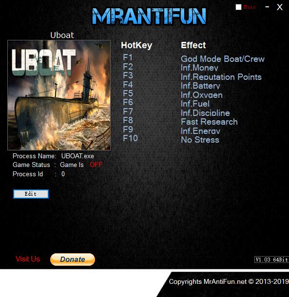 UBOAT十项修改器MrAntiFun版0