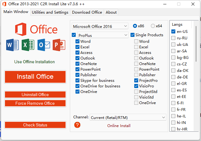 Office 2013-2021 C2R Install v7.6.2 download the new version