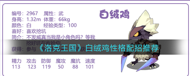 洛克王国白绒鸡性格怎么配招
