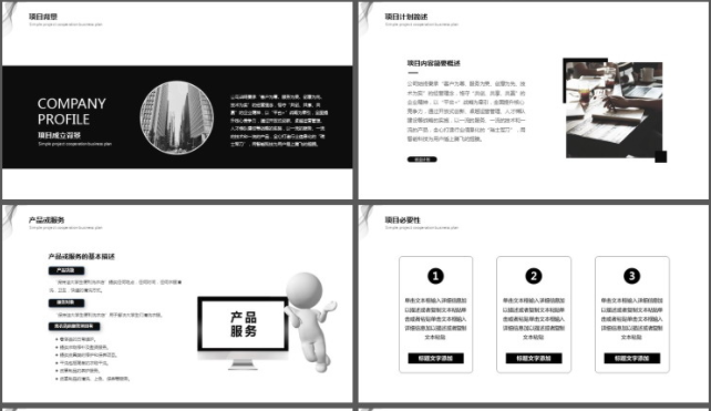 黑色极简抽象曲线背景商业计划书PPT模板3