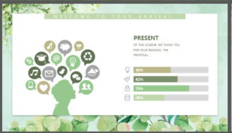 清新水彩绿色植物背景家长会PPT模板3