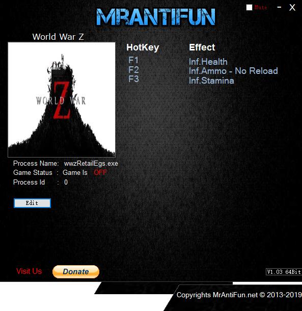 僵尸世界大战四项修改器MrAntiFun版1