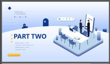 蓝黄配色矢量扁平化商务演示PPT模板1