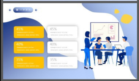 蓝黄配色矢量扁平化商务演示PPT模板3