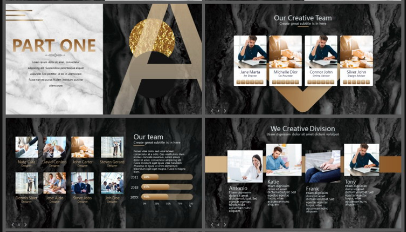 黑白大理石纹理的商务PPT模板1