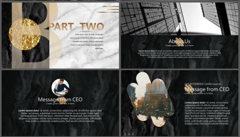 黑白大理石纹理的商务PPT模板2