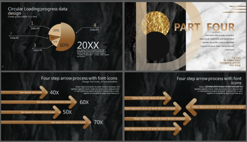 黑白大理石纹理的商务PPT模板3