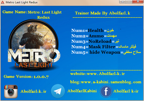 地铁：最后的曙光五项修改器Abolfazl.k版1