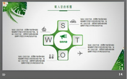 绿色宽叶植物背景PPT模板3