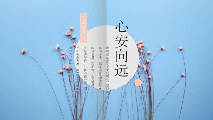 红色小花点缀的图片排版杂志风格PPT模板